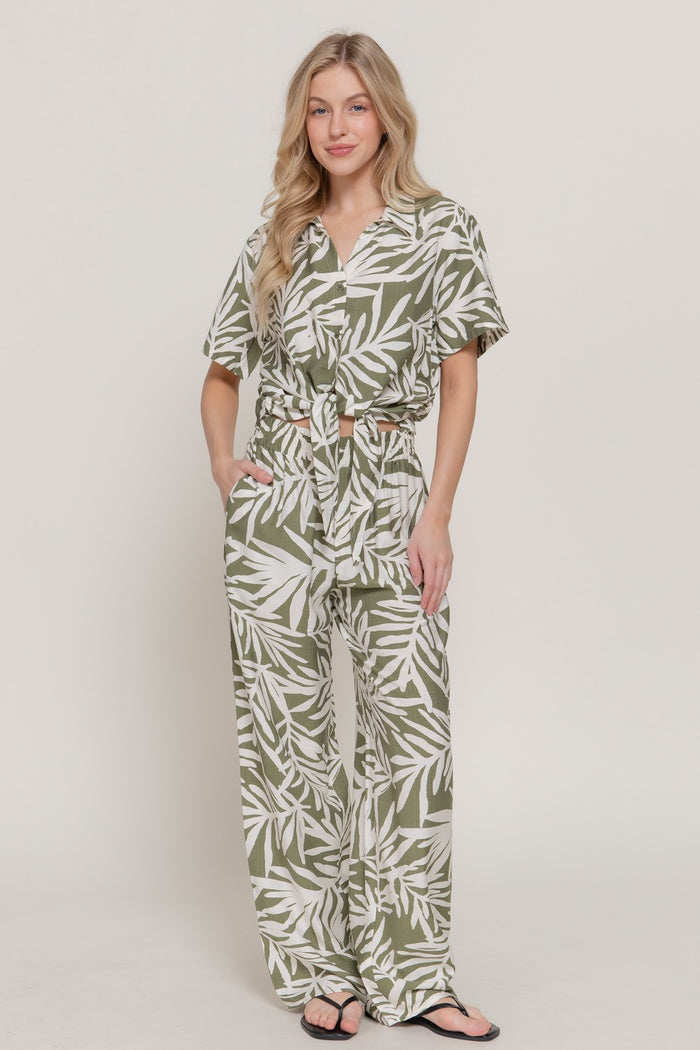 Elastic Waist Print Straight Pants