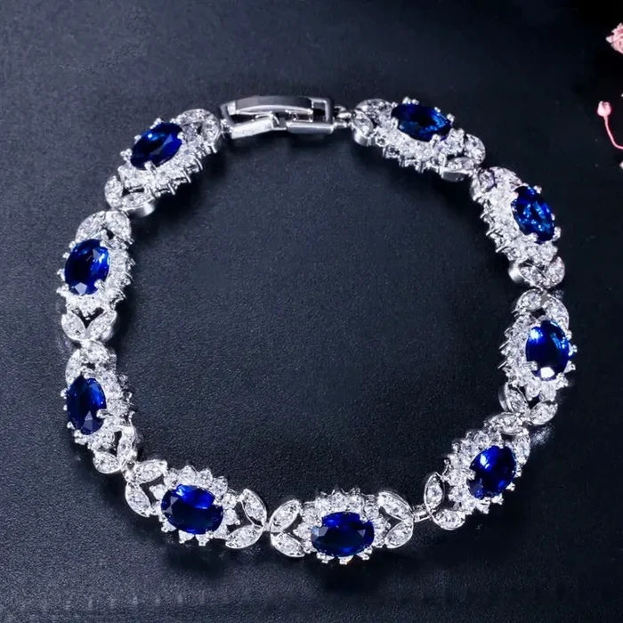 Wedding Jewelry - Blue Cubic Zirconia Bridal Bracelet