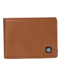 Brown leather wallet with an Element logo on a white background