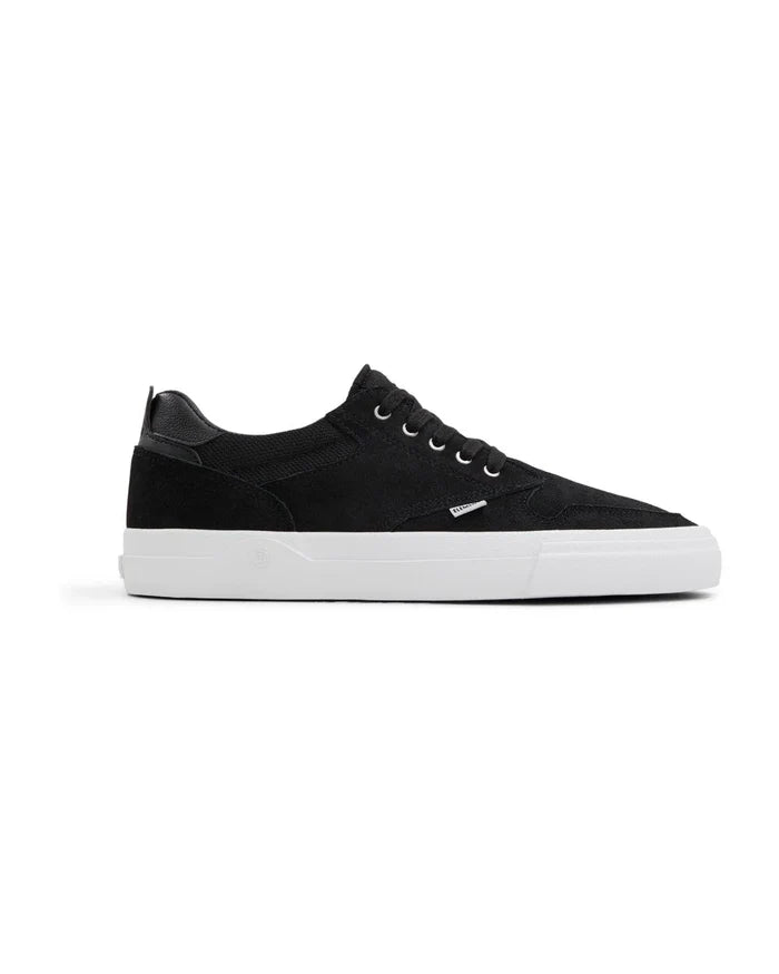 Black sneaker with white sole on a white background