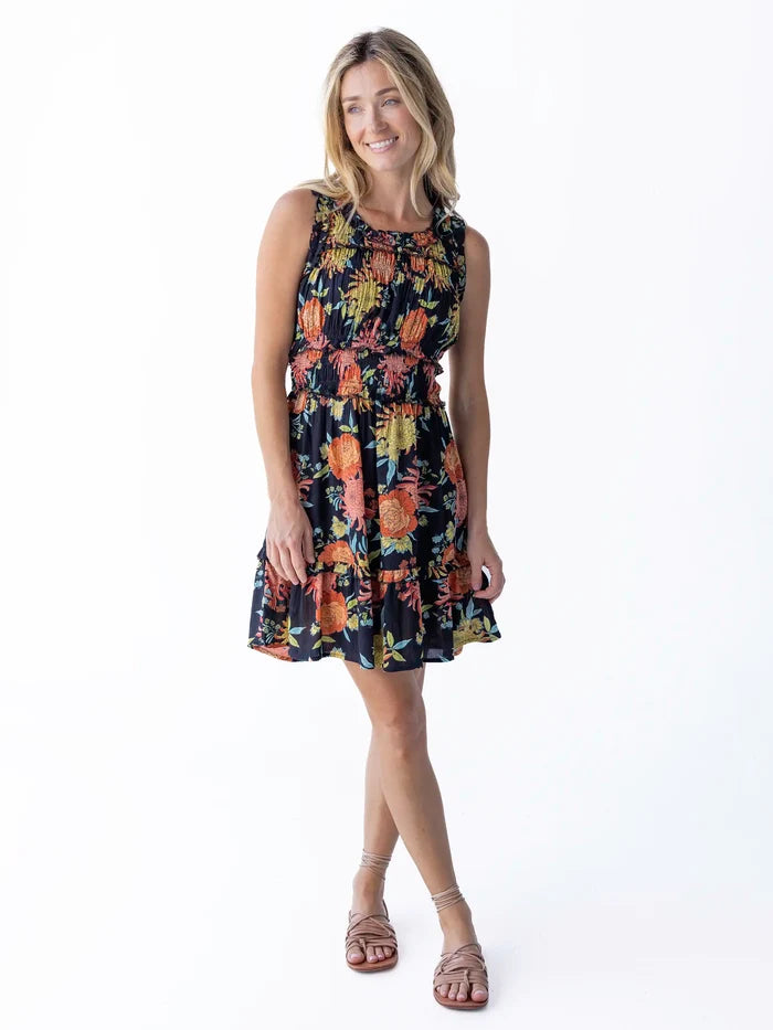 Elsie Ruffle Mini Dress - Black Marigold Floral-view 4