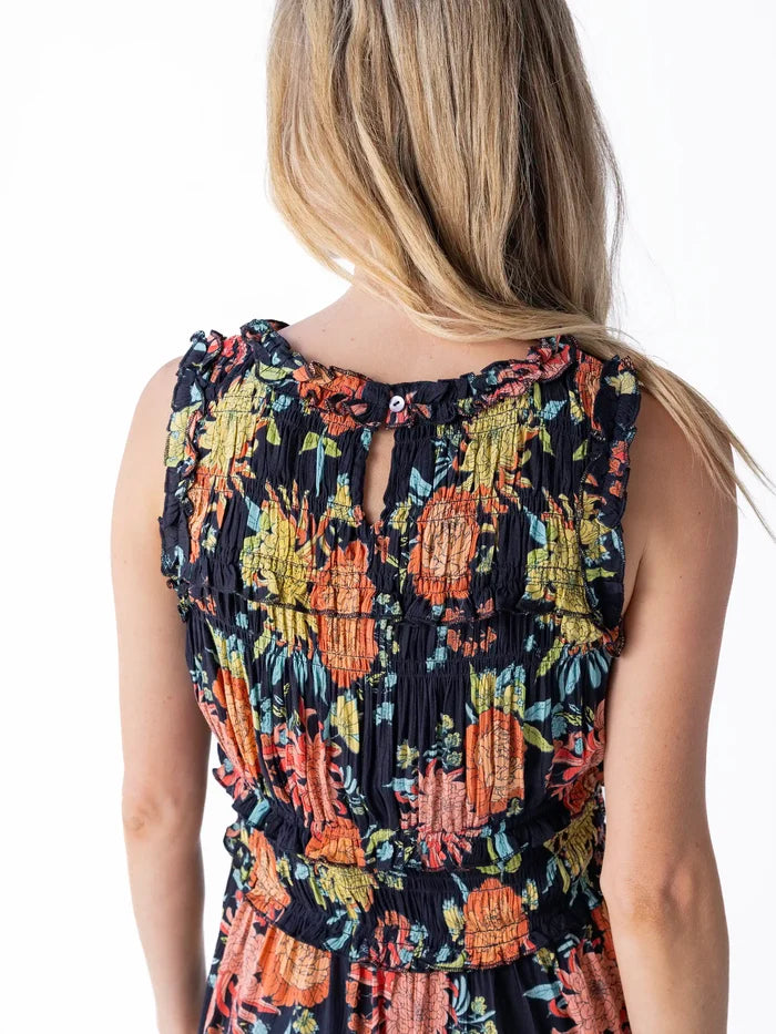 Elsie Ruffle Mini Dress - Black Marigold Floral-view 5
