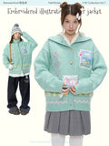Embroidered illustration sweater jacket