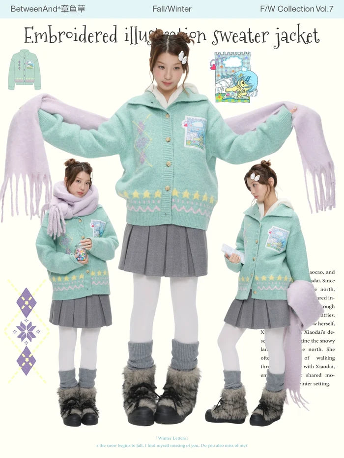 Embroidered illustration sweater jacket