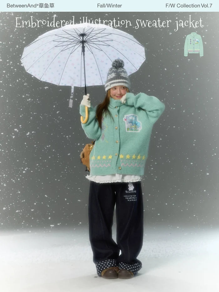 Embroidered illustration sweater jacket