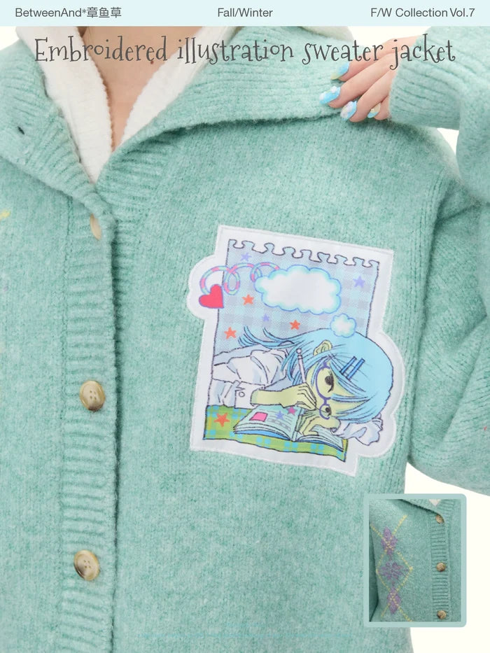 Embroidered illustration sweater jacket