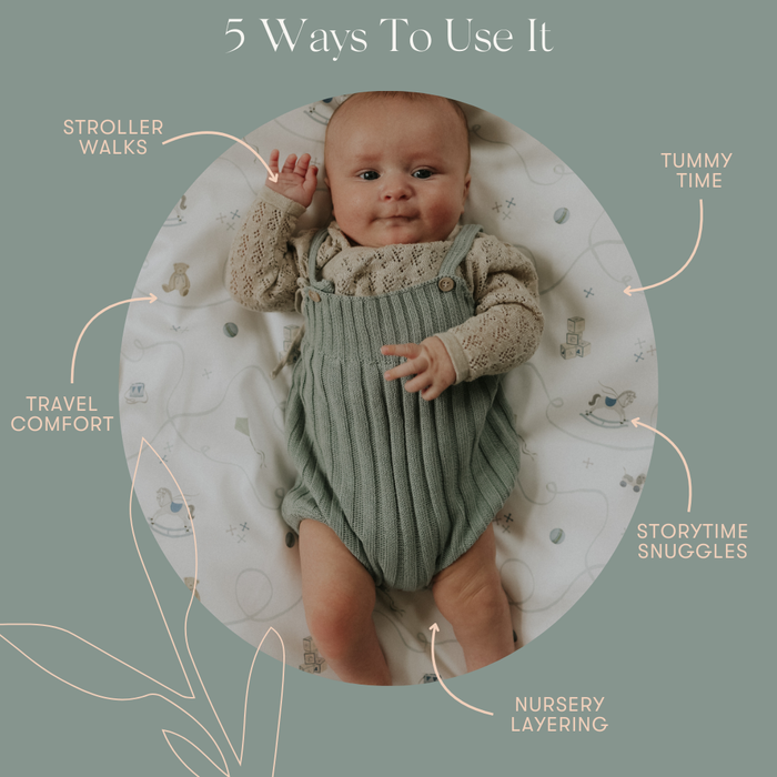 Diagram exploring 5 different ways to use the baby duvet.