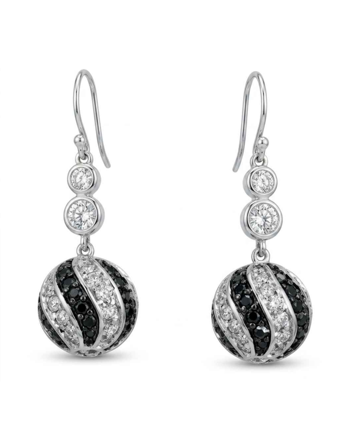 Crystal drop earrings with black oval center, clear round stones, silver-tone dangles