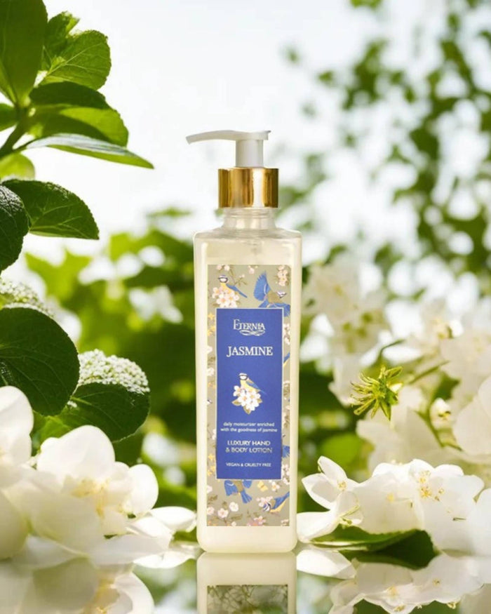 Jasmine hand & body lotion bottle with gold pump, pale yellow, 500 ml
