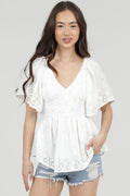 Eyelet Embroidered V Neck