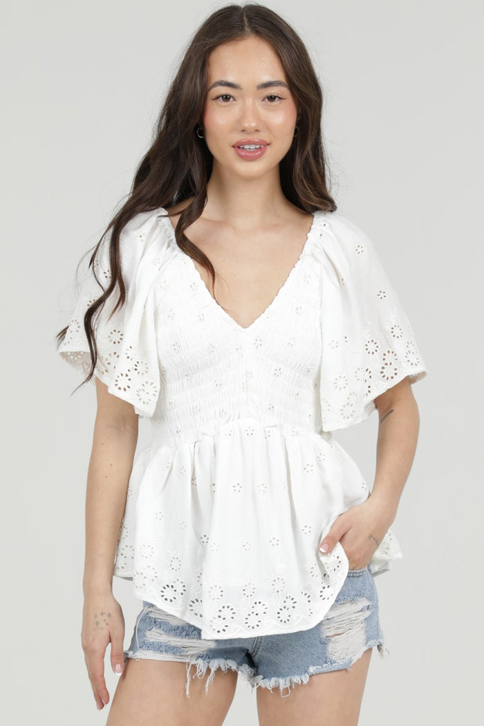 Eyelet Embroidered V Neck
