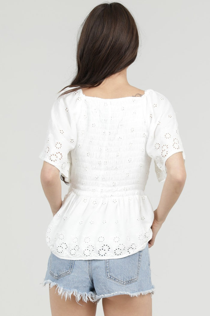 Eyelet Embroidered V Neck