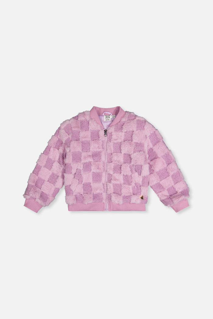 Faux Fur Jacquard Bomber Jacket Violet-0