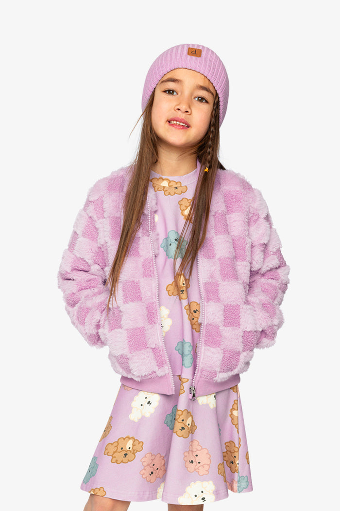 Faux Fur Jacquard Bomber Jacket Violet-1