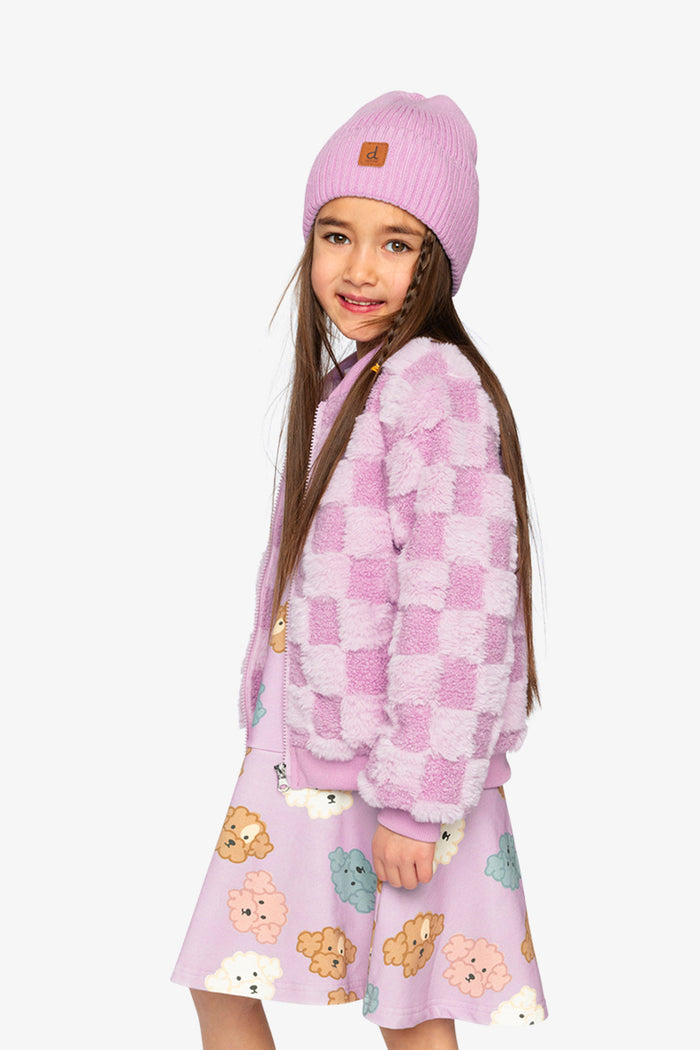 Faux Fur Jacquard Bomber Jacket Violet-2