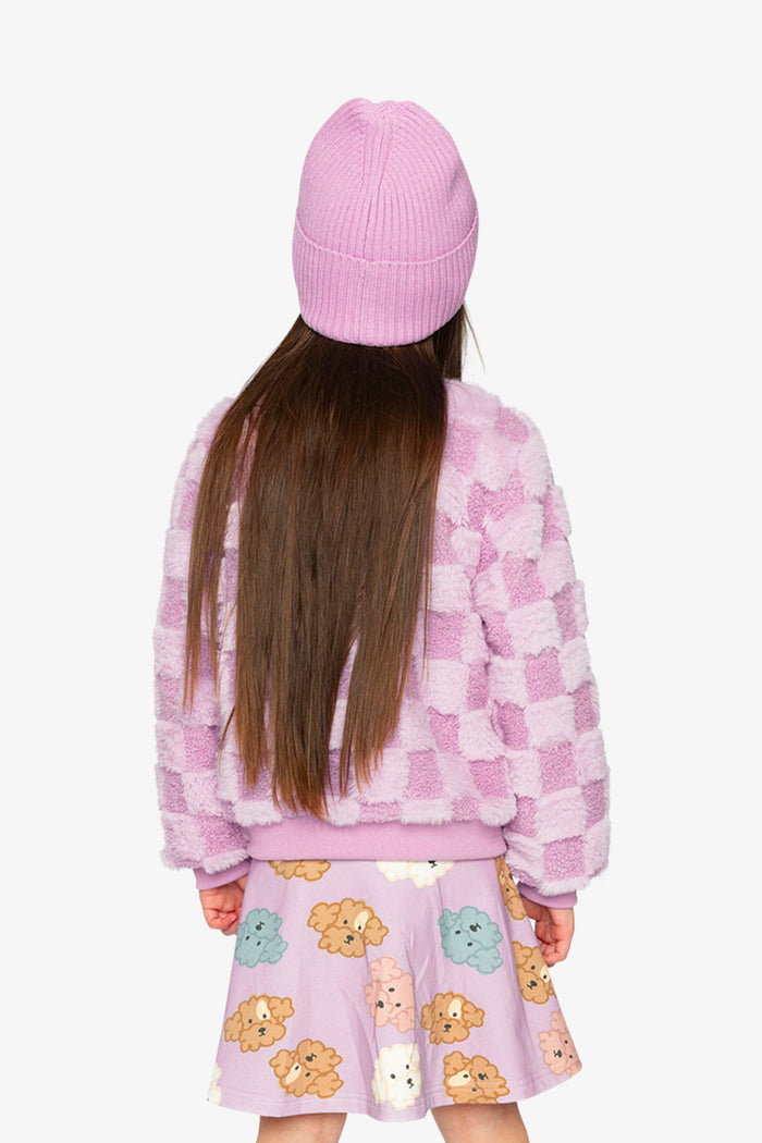 Faux Fur Jacquard Bomber Jacket Violet-3
