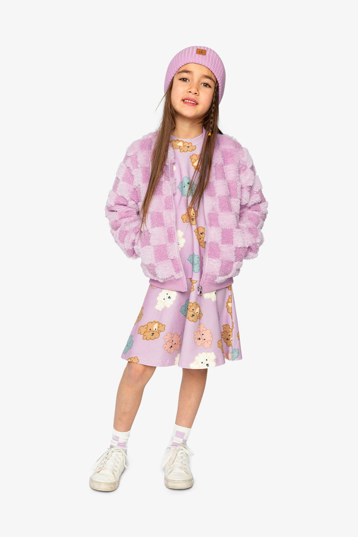 Faux Fur Jacquard Bomber Jacket Violet-4