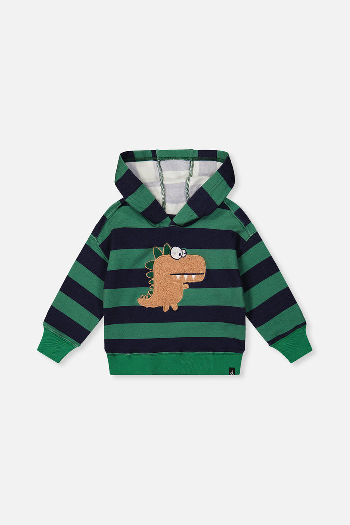 Fleece Hoodie With Applique Blue Striped Green-0