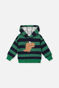Fleece Hoodie With Applique Blue Striped Green-0