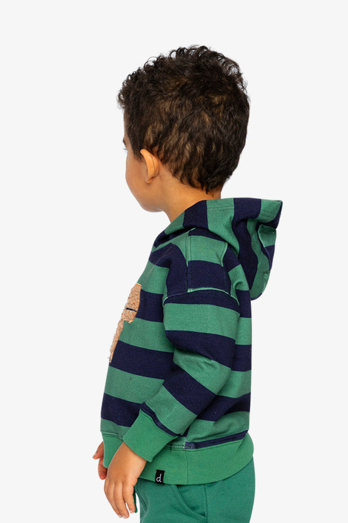Fleece Hoodie With Applique Blue Striped Green-2