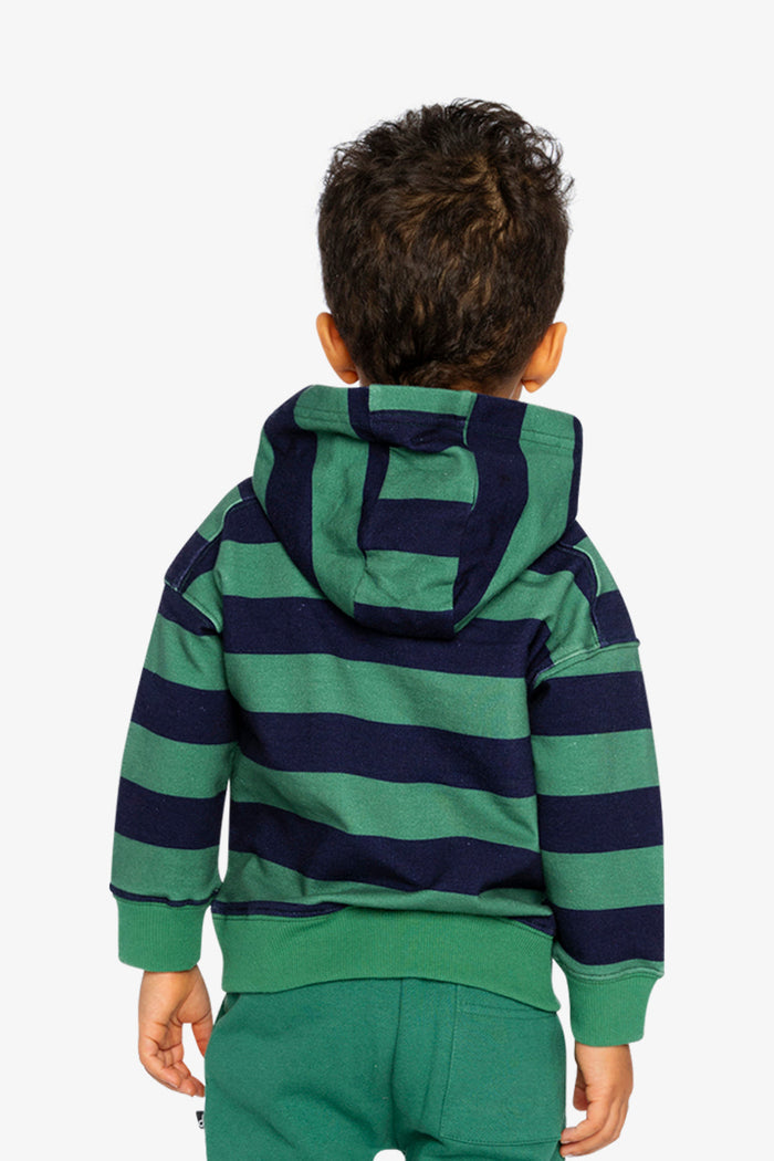 Fleece Hoodie With Applique Blue Striped Green-3