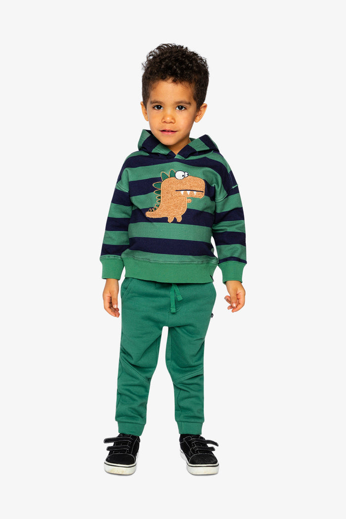 Fleece Hoodie With Applique Blue Striped Green-4