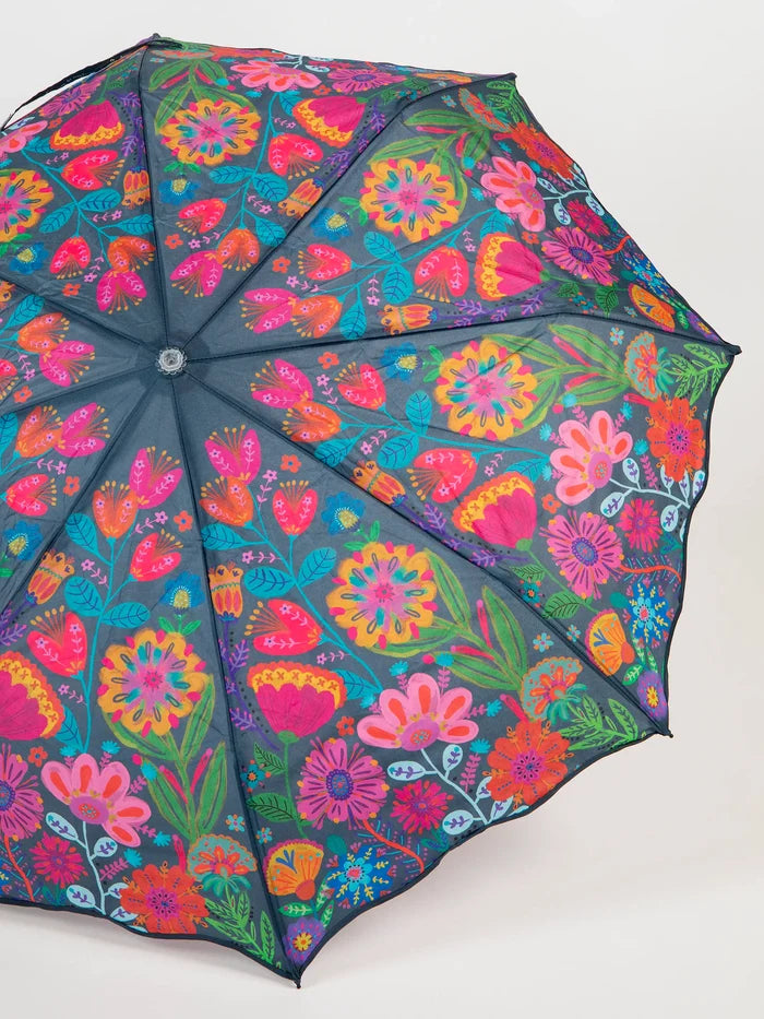 Fold Up Umbrella - Navy Flower-view 1