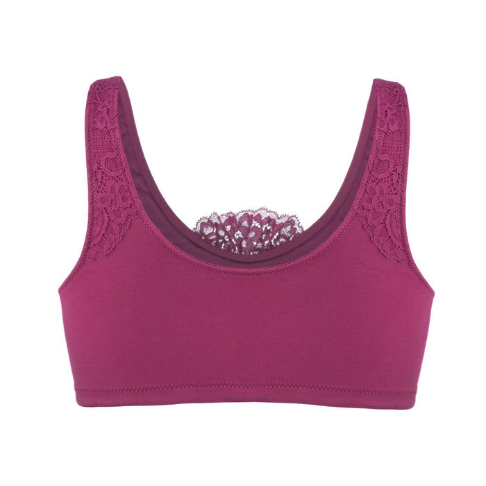 Fuchsia Silk Back Support Full Coverage Wireless Organic Cotton Bra, view 4 – Juliemay Lingerie