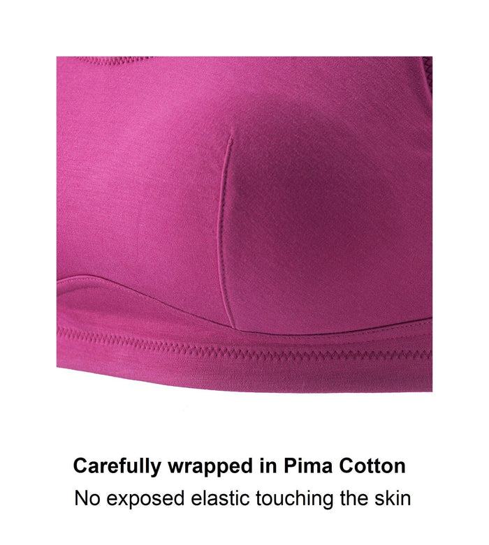 Fuchsia Silk Back Support Full Coverage Wireless Organic Cotton Bra, view 5 – Juliemay Lingerie