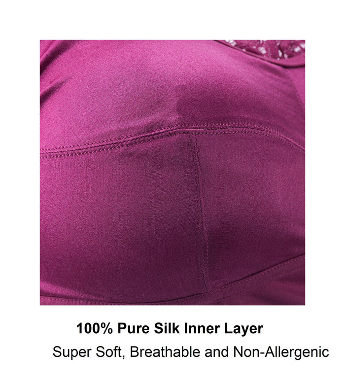 Fuchsia Silk Back Support Full Coverage Wireless Organic Cotton Bra, view 7 – Juliemay Lingerie