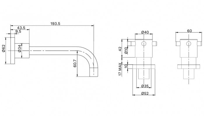 Gentec Cleanline Capstan CAP0040 Wall Mounted Concealed Mixing Set