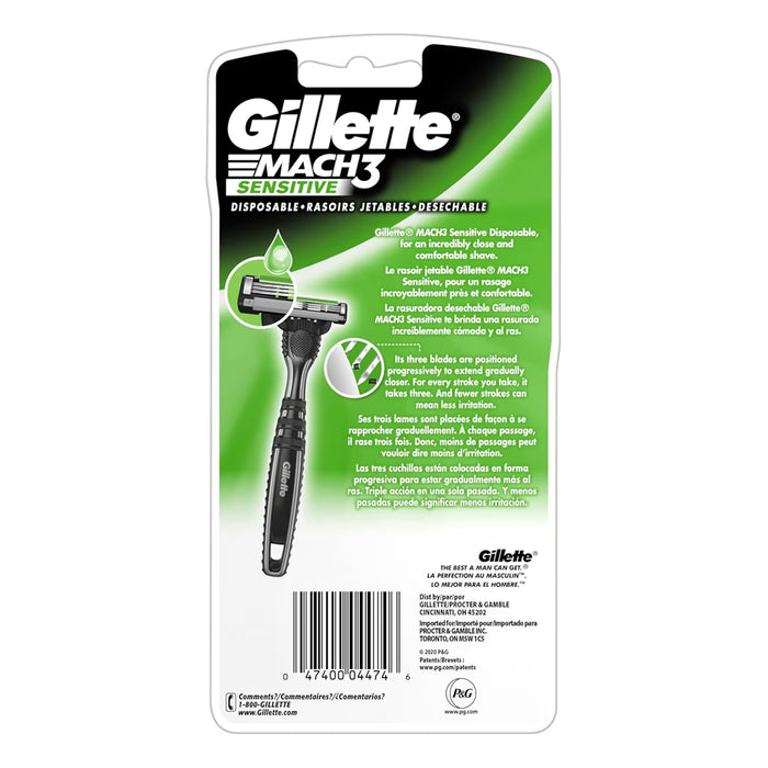 Gillette Mach3 Sensitive Disposable Razors - 3 Ct - 12 Pack