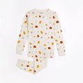 Petit Lem girls Foliage pajama set in Natural with autumn leaf print and matching pants.