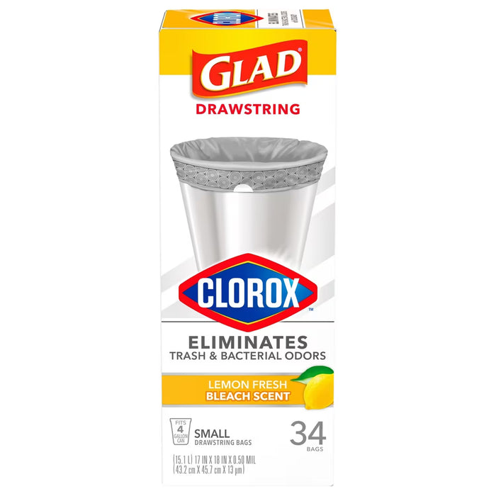Glad Drawstring Small Trash Bags Lemon Fresh Bleach Scent 4 Gallon - 34 Ct - 6 Pack