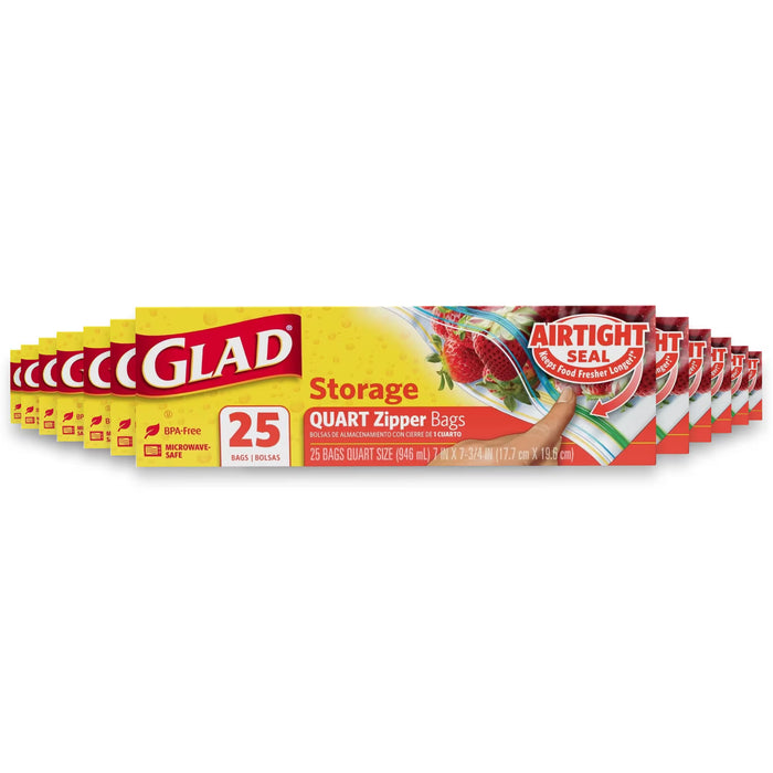 Glad Quart Size Food Storage Zipper Bags - 25 Ct - 12 Pack