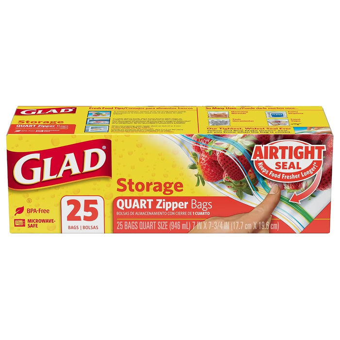 Glad Quart Size Food Storage Zipper Bags - 25 Ct - 12 Pack