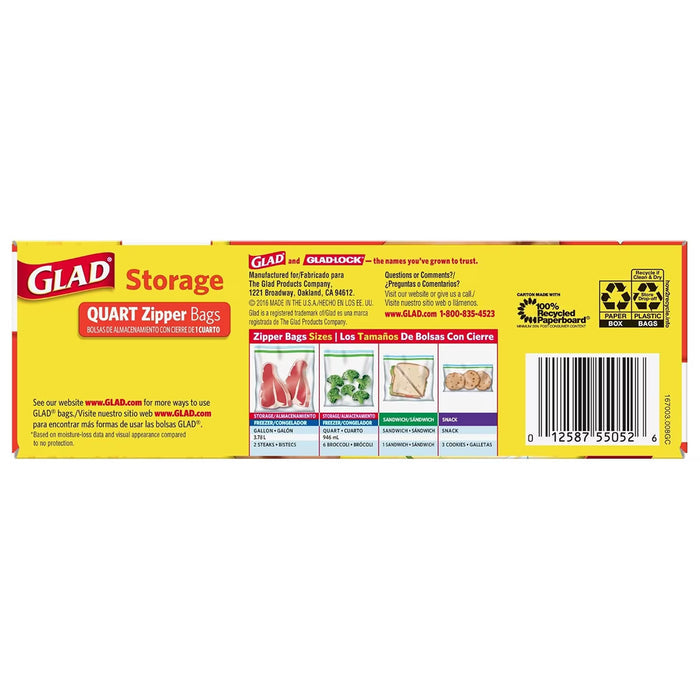 Glad Quart Size Food Storage Zipper Bags - 25 Ct - 12 Pack