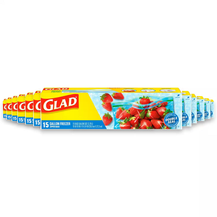 Glad Zipper Freezer Bags – Gallon – 15 Count – 12 Pack