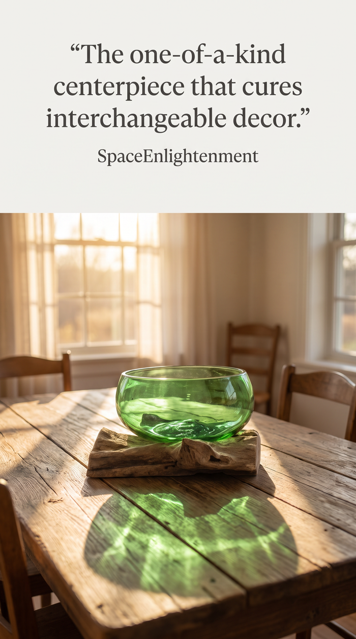 Green Glass Ornamental Bowl Handcrafted from Recycled Glass and Gamal Wood