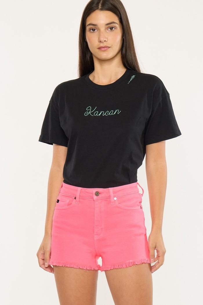 High Rise Mineral Washed Colored Denim Shorts