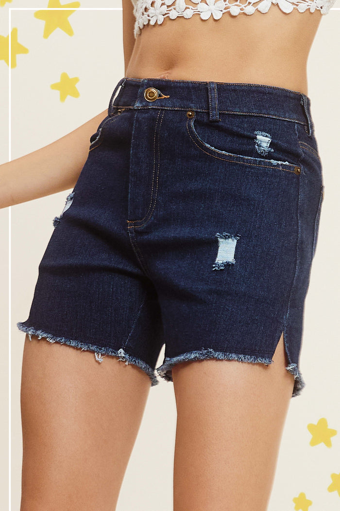 High Rise Mineral Washed Colored Denim Shorts
