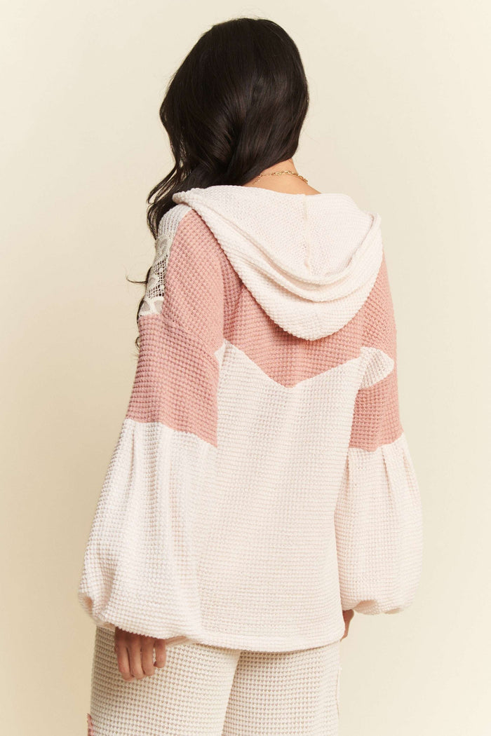 Hoodie Oversized Knnit Top With Flower Patch