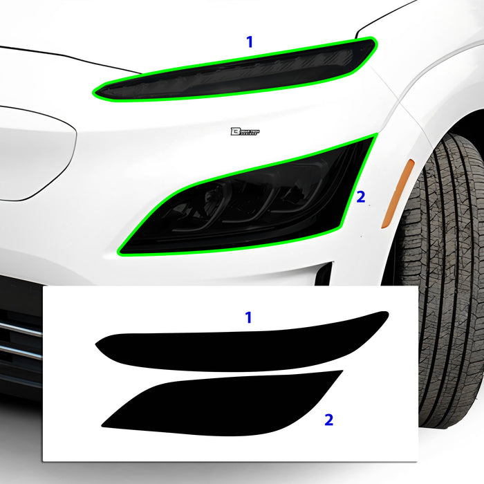 Full Headlight Taillight Precut Smoked PPF Tint Kit Film Overlay Fits Hyundai Kona Electric 2022 - 2023 - Bogar Tech Designs
