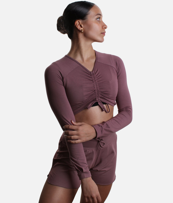 ICHIKA Bamboo Ballet Top – Adjustable Ruched Long Sleeve Warm-Up