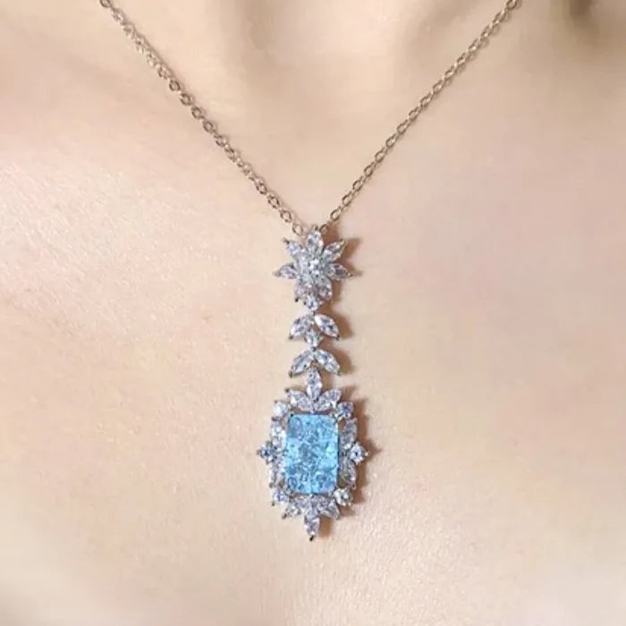 Wedding Jewelry - Aqua Blue Cubic Zirconia Bridal Necklace