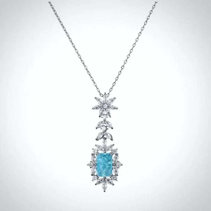 Wedding Jewelry - Aqua Blue Cubic Zirconia Bridal Necklace