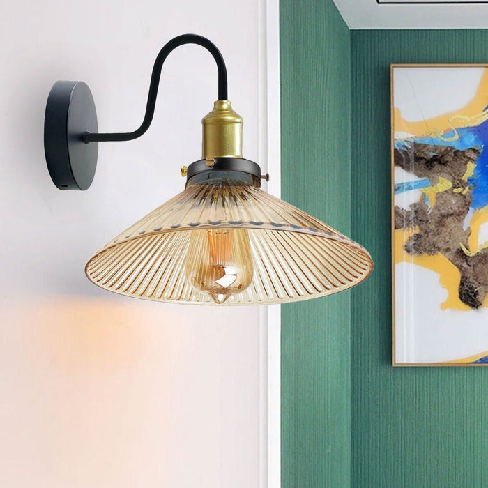 Industrial Ribbed Glass Wall Light Fits Standard UK Wall Lights (E27) ~1774