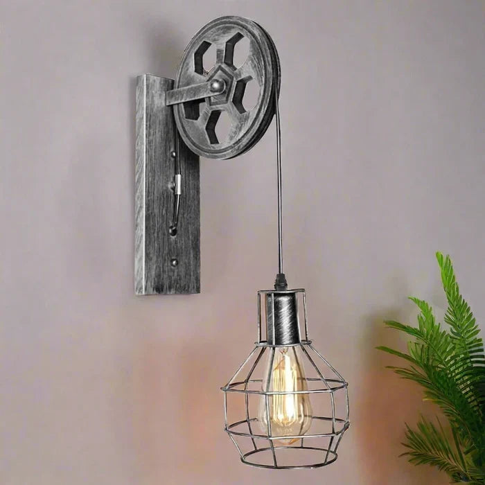 Industrial Wall Light E27 – Adjustable Pulley Vintage Cage Lamp~5300