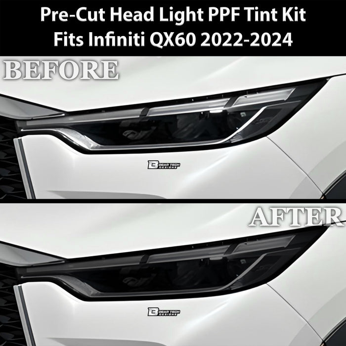 Full Headlight Taillight Precut Smoked PPF Tint Kit Film Overlay Fits Infiniti QX60 2022 - 2024 - Bogar Tech Designs