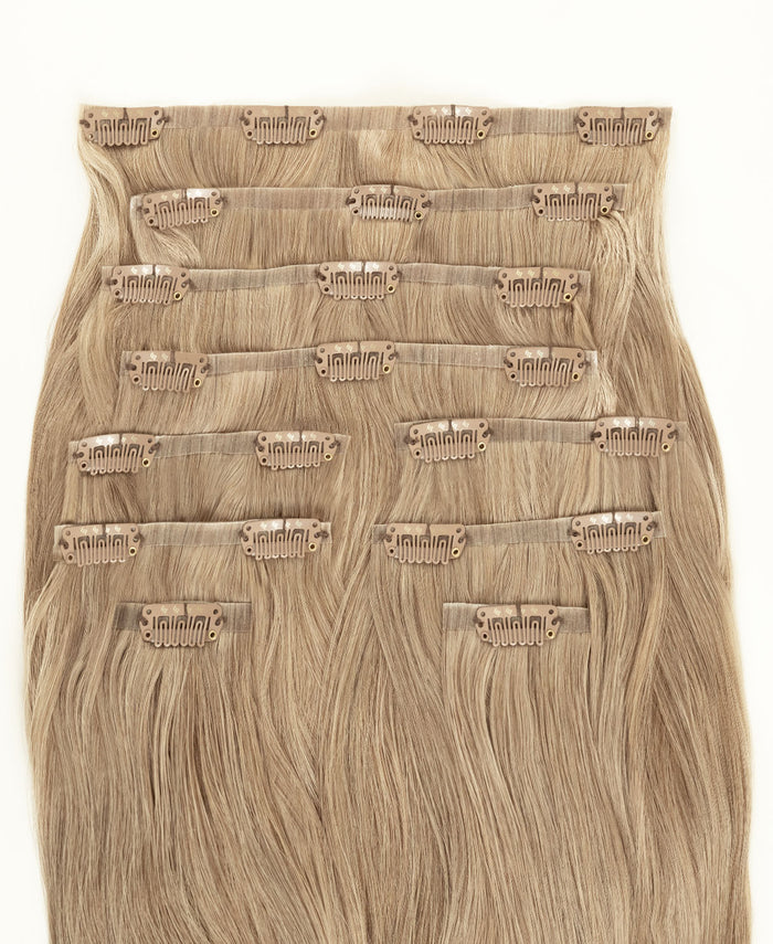 invisible clip-in hair extensions ash blonde.